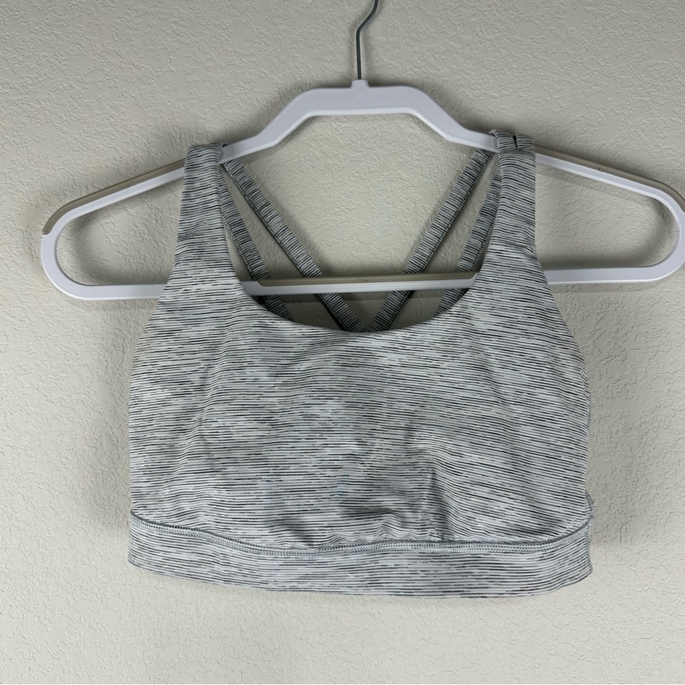 Lululemon Wee Are From Space Ice Grey Stripe Athleisure Energy Sports Bra Size 8